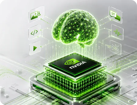 NVIDIA AI chip with a neural network visualization